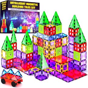 Desire Deluxe Magnetic Tiles Building Blocks Toy - STEM Educational Magnet Set for Kids, Creativity Preschool Learning Sensory Montessori Toddler Toys for Boys & Girls 3+ Years Old - 57PC