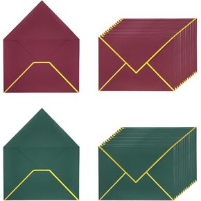 Quacc 30pcs Christmas A7 Envelopes 5 x 7 Card Envelopes with Gold Border V Flap Invitation Envelopes for Wedding Gift Cards, Birthday Party, Graduations (Burgundy and Dark Green)
