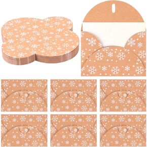 CCINEE 100pcs Mini Snowflake Kraft Card Envelopes, Credit Card Money Envelopes Brown with Heart Clasp Gift Cards Holder for Christmas Gift Greeting Cards Sleeves