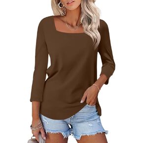 Minetom Women's V Neck 3/4 Sleeve Tops Casual Shirts Basic Summer Tees