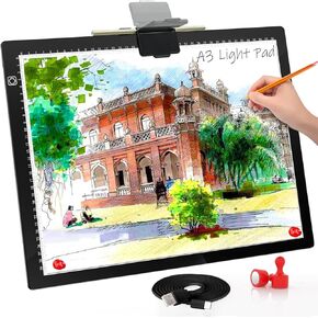A3 Light Board, Light Pad for Diamond Painting, comzler 6 Levels&Stepless Dimmable Light Box for Tracing, Ultra-Thin LED Copy Board with Type-C Cable for Weeding Vinyl,Sketching, Animation