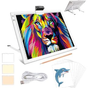 A3 Tracing Light Box, iVAOOZE A3 LED Light Pad with 3 Colors Mode Stepless Dimmable and 6 Levels of Brightness Light Copy Pad, Wireless Rechargeable Led Light Board for Diamond Painting Sketching