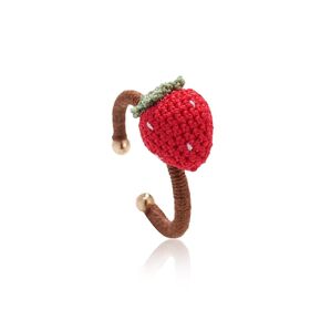 JOMODECOR Handmade Crochet Red Strawberry Ring, Knitted Artificial Forever Flowers, 14K Solid Gold, Lightweight Jewelry, Great Gift for Girlfriend Mom Women