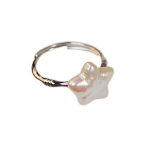 Pearl Ring for women Baroque pearl Ring sterling silver Rings Star Shape Dainty Pearl Ring Opening Adjustable ring Jewelry Anniversary Gift for wedding Birthday Gifts for Women Girls
