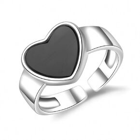 Black Onyx Stone Ring, Natural Black Agate Statement Ring for Women, White Gold-Plated Handmade Rings Black Agate Jewelry for Her (black onyx)