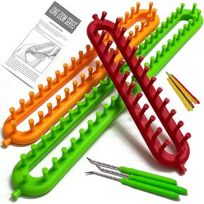 مجموعة حياكة النول UCDRMA مع تعليمات خطوة بخطوة، نول حياكة طويل 3 مقاسات فعال من حيث التكلفة للمبتدئين، طقم نول الحياكة سهل وسريع/مجموعة نول الحياكة البطانية مع 3 خطافات و6 إبر in Kuwait