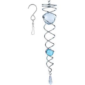 12 inch Gazing Ball Spiral Tail, Prefdo Stainless Steel Wind Spinner Stabilizer with 2 Glass Balls Prism and Hanging Swivel Hook for Outdoor Yard Garden Decoration(Lake Blue)