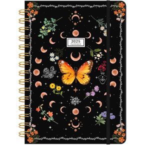 2025 Planner Weekly & Monthly Agenda Book, Daily Planner Hardcover, 2025 To Do List Notebook with Monthly Tabs, Pocket, Spiral Bound, Elastic Closure, Thick Paper(7.5 * 10.2) Butterfly
