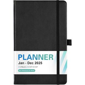 2025 Planner - Weekly & Monthly Planner 2025, Jan. 2025 - Dec. 2025, 5.12"x 8.25", Faux Leather Cover, Pen Loop, Elastic Band, Inner Pocket, Bookmarks, Note Pages, Perfect Organizer