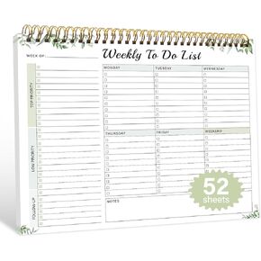 مفكرة قائمة المهام الأسبوعية مع 52 ورقة تمزيق غير مؤرخة (8.5 بوصة × 11 بوصة) لوحة مخططة مكتبية أسبوعية مع رابط حلزوني للنساء والرجال والعمل والمدرسة ومنظم المنزل (أخضر) in Kuwait