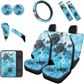 Galaxy Wolf Men Car Interior Front Rear Seats Covers, Auto Safety Seat Belt Cover, Center Console Armrest Pad Cover, Streering Wheel Cover, Shift Knob Cover Handbrake Cover, Coasters 12pcs