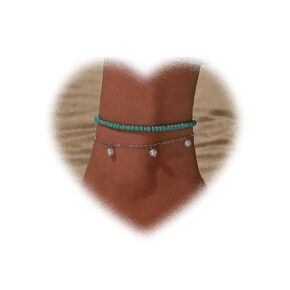 W WEILIRIAN Layered Pearl Dangle Anklet for Women Turquoise Bead Ankle Bracelets Blue Beaded Anklets Handmade Anklets Chain Bracelet Summer Beach Foot Ankle Chain Jewelry for Girls Gifts