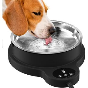 Heated Water Bowl for Outdoor Dogs Cats, 100W Heated Dog Bowls, Adjustable Temperature Heated Pets Water Dish with Removable Stainless Steel Bow for Rabbit Livestocks, Heated Bird Bath for Winter