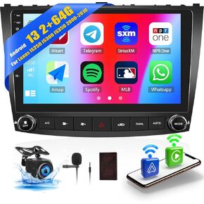 CAMECHO 2G+64G Android 13 Car Stereo for Lexus IS250 IS300 IS350 2006-2010, CarPlay Android Auto 10.1" Touch Screen Bluetooth Car Radio with GPS Navigation WiFi EQ/HiFi + AHD Backup Camera + Mic