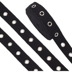 BENECREAT 6.25 Yards Cotton Grommet Tape Eyelet Tape 1inch Wide Black Eyelet Grommet Tape Twill Tape with Silver Eyelet for Sewing DIY Lace up Tee Shirt Kit