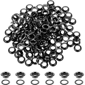 200 Sets Black Metal Eyelets, 1/4 Inch Grommets Eyelets with Washers Eyelets and Grommets Kit Round Inner Hole Grommets Eyelet Kit for Fabric Clothing Canvas Shoes Bead Cores Leather and Bag (Black)