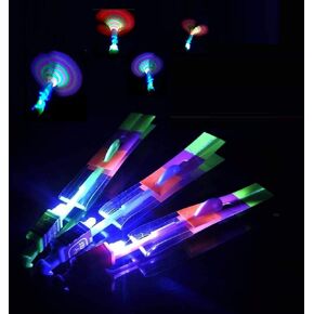 AMERICAN WIT 12 Pack - Cool LED Light Up Helicopters (Multicolored) Slingshot Style Flying Toy Arrow Launch Flies up to 100 Feet. (12)