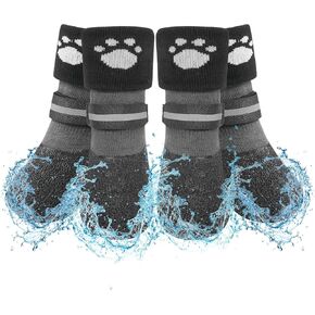 SCENEREAL Anti Slip Dog Socks Boots, Dog Shoes for Hot/Cold Pavement Snow Rain Days, Waterproof Grip Doggy Booties for Hardwood Floor, Winter Paw Protectors for Small Medium Large Senior Old Dogs