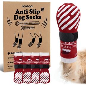 LOOBANI Christmas Double Side Anti-Slip Soft Anti-Slip Dog Socks to Prevent Licking Paws on Hardwood Floors, Dog Paw Grip Protector for Hot/Cold Pavement Traction Control for Senior Dogs, Red M