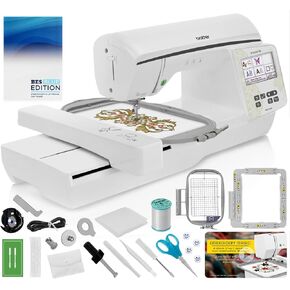 Brother NQ1700E Embroidery Machine, 6" x 10" Field Size, Cuts Jump Stitches, Wireless, Includes BES Lettering Software + Brother Magnetic SAMF180 Hoop + Mr. Vac & Mrs. Sew - Embroidery Magic Video