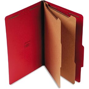 Universal Bright Colored pressboard Classification folders, 2" Expansion, 2 dividers, 6 Fasteners, Legal Size, Ruby red, 10/Box