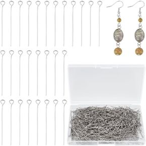 UNICRAFTALE 1000Pcs Open Eye Pin 304 Stainless Steel Eye Pins 30mm Long Metal Flat Head Pins Metal Head Pins Hole 2mm for Earring Bracelet Pendant Necklace Jewelry Making