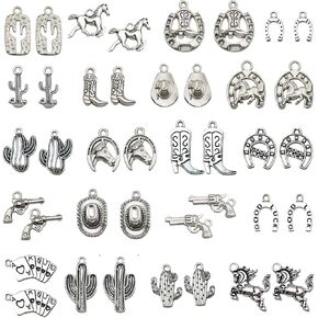 stino Western Cowboy & Cowgirl Charms, Silver Gold & Enamel Charms for Jewelry Making,Boot Gun Hat Horse Cactus Trinkets for Necklace Earrings Bracelet Keychain