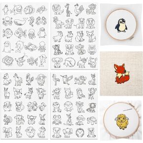 80PCS Water Soluble Embroidery Stabilizers Animal Patterns Embroidery Stick and Stitch Embroidery Paper with Pre-Printed Animal Pattern for Hand Sewing Lover Beginners