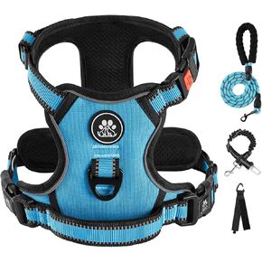 IVY&LANE No Pull Dog Harness for Medium Dogs, Dog Vest Harness with Leash, Safety Belt and Storage Strap, Fully Adjustable Harness, 360° Reflective Strip, Soft Handle (Purple, M)