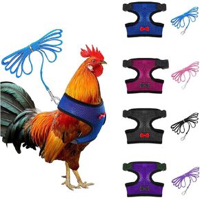 4 Pcs Adjustable Chicken Harness with Leash- 4 Styles Comfortable Hen Vest Breathable Mesh Training Harness and Leash for 2.5-3.6 Lb Duck Goose Hen Small Pets