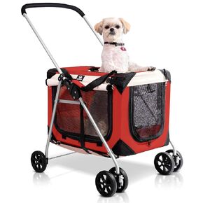 Pet Stroller, Fits 2 Cats, Small to Medium Dogs (10-45 lbs), Tan