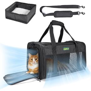 Airline Approved Pet Carrier with Little Box, Small Dog Car Carrier, Waterproof Puppy Carrier, Cat Carrier Airline Approved Underseat, Pet Carrier for Traveling, Waterproof and Foldable, Black