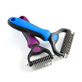 Cat & Dog Brush for Shedding and Dematting,Double-Sided Pet Hair Removal Tool With Metal Comb to Reduce Shedding and Remove Mats,Pet Grooming Brush for Small, Medium Dogs and Cats,Purple