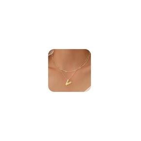 Bubble Letter Necklace Gold for Women Dainty Layered Paperclip Chain Necklace A-Z Personalized Name Jewelry Initial Stockings Christmas Necklace Womens Gifts for Christmas