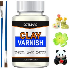 Air Dry Clay Glaze, Clay Glaze, Clay Varnish with 2 Brushes, Paint for Clay Air Dry, Clay Glaze for Clay, Ceramics, Oil Painting, Waterproof, Preventing Crazing & Yellowing (4 OZ)