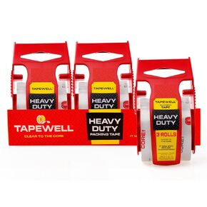 Heavy Duty Packing Tape with Dispenser 1.5" Core - 3 Rolls - Clear Shipping Tape for Boxes, Packaging, Mailing & Moving Supplies - 1.88 in. x 22.2 yd.