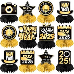 12pcs New Years Centerpiece, New Years Eve Centerpieces 2025, New Years Eve Table Decorations,3d Double Side New Year Table Centerpiece for Happy New Year Decorations 2025