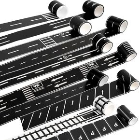 10 Rolls Road Play Tape Set Traffic Track Tape Highway Train Tape Black Parking Spot Tape for Kids Racing Party Decoration, 10 Styles
