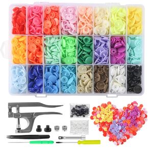 MSDADA Snaps Buttons and Snap Pliers, 400 Sets 24-Colors Plastic Snaps Fasteners Kit and Tool, Plastic Snaps for Clothing,Sewing, Crafting, Diaper