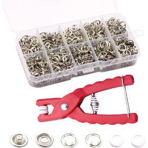 BIOUU 100 Sets of Metal Snaps Buttons,Metal snap Buttons with Fastener Pliers Tool kit, Snap Prong for Clothing Leather Sewing.
