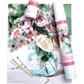 Pink Picasso Kits Botanical Floral Paint by Number for Adults | DIY Canvas Painting Kits Color by Numbers Drawing Arts and Drawing Crafts As Seen On Shark Tank | Mail Me Roses - 16x20 Paint Kit Set