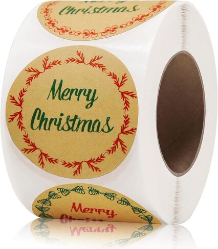 500pcs 2 inch Merry Christmas Stickers Labels Roll, 4 Different Designs, Round Christmas Tags Stickers Envelope Stickers Adhesive Xmas Decorative Gift Wrapping Sticker Christmas Business Sticker in Saudi Arabia