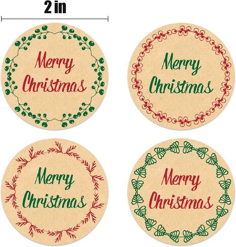 500pcs 2 inch Merry Christmas Stickers Labels Roll, 4 Different Designs, Round Christmas Tags Stickers Envelope Stickers Adhesive Xmas Decorative Gift Wrapping Sticker Christmas Business Sticker in Saudi Arabia