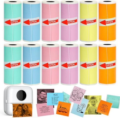 HuiJuKeJi 9 Rolls Mini Printer Sticker Paper,Thermal Self-Adhesive Paper 57 * 25mm,3 Rolls of White &6 Rolls of Colour Paper for Pocket Inkless Portable Bluetooth Printer to Print Photo,Note in Saudi Arabia