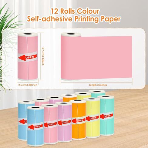 HuiJuKeJi 9 Rolls Mini Printer Sticker Paper,Thermal Self-Adhesive Paper 57 * 25mm,3 Rolls of White &6 Rolls of Colour Paper for Pocket Inkless Portable Bluetooth Printer to Print Photo,Note in Saudi Arabia