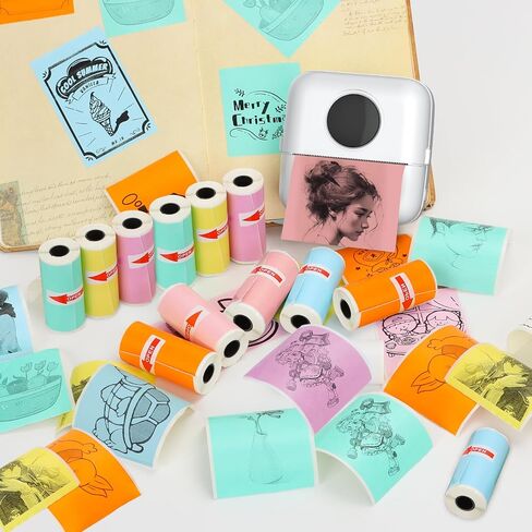 HuiJuKeJi 9 Rolls Mini Printer Sticker Paper,Thermal Self-Adhesive Paper 57 * 25mm,3 Rolls of White &6 Rolls of Colour Paper for Pocket Inkless Portable Bluetooth Printer to Print Photo,Note in Saudi Arabia