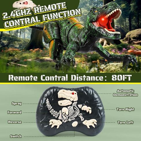 Remote Control Dinosaur for Kids 3-12 Years Boys, Robot Dinosaur Toys with Walking, Spray Stream, Light, Sound, Demo Function Tyrannosaurus Rex Jurassic Toys for Christmas Birthday Gift Ideas (Green) in Saudi Arabia