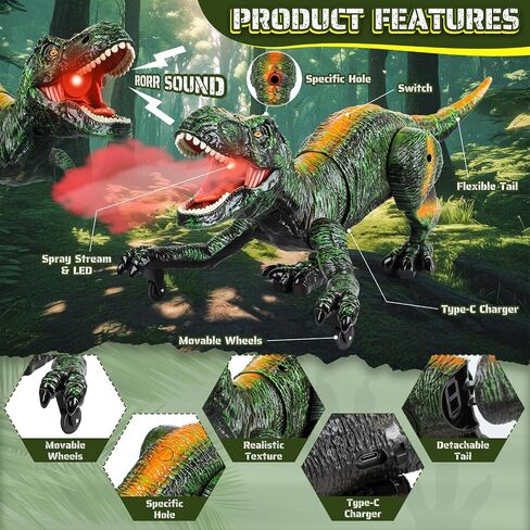 Remote Control Dinosaur for Kids 3-12 Years Boys, Robot Dinosaur Toys with Walking, Spray Stream, Light, Sound, Demo Function Tyrannosaurus Rex Jurassic Toys for Christmas Birthday Gift Ideas (Green) in Saudi Arabia