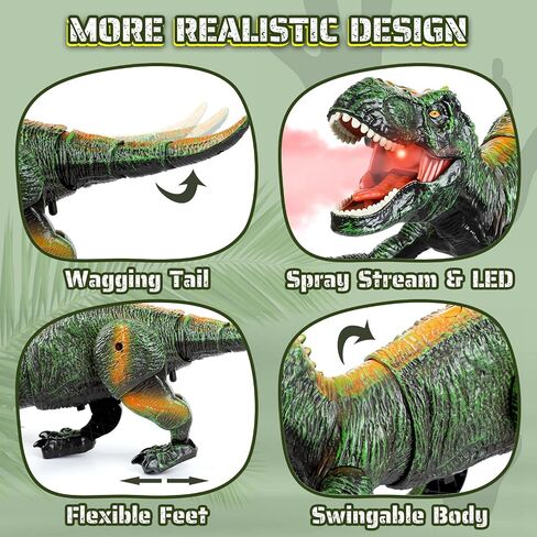 Remote Control Dinosaur for Kids 3-12 Years Boys, Robot Dinosaur Toys with Walking, Spray Stream, Light, Sound, Demo Function Tyrannosaurus Rex Jurassic Toys for Christmas Birthday Gift Ideas (Green) in Saudi Arabia