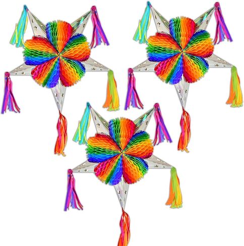 Colorful Mexican Mini Piñata Star: 13 Inch (3-Pack) Fiesta/Party Themed Decorations for Christmas, Birthdays, Cinco de Mayo, Taco Tuesday, and More Celebrations in Saudi Arabia